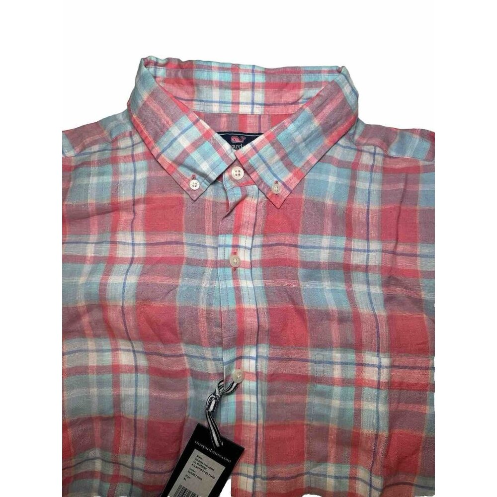 Vineyard Vines Whale Shirt Mens XL Button LSPink Blue Atlantis Plaid